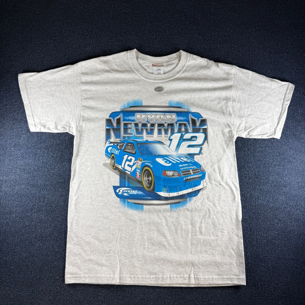 Chase Authentics Ryan Newman 12 NASCAR Tee Mens L 21.5in Pit Gray Cotton Y2K